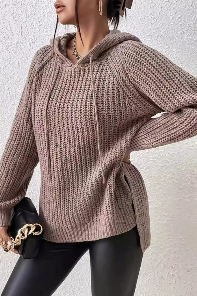Solid Hooded Oversized Side Slit Sweater