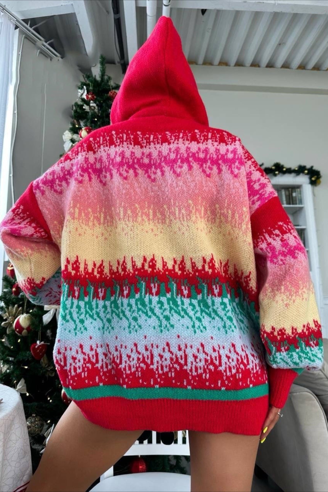 3D Snowman Hooded Pom Sweater