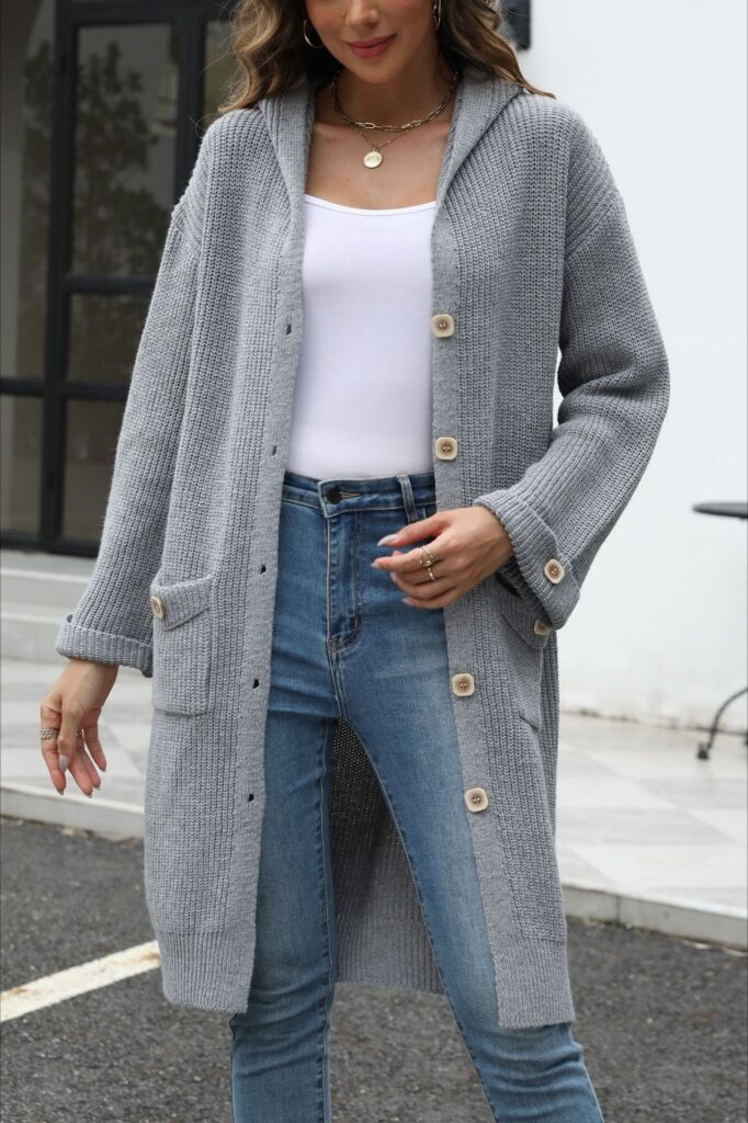 V-Neck Loose Fit Solid Color Knit Cardigan