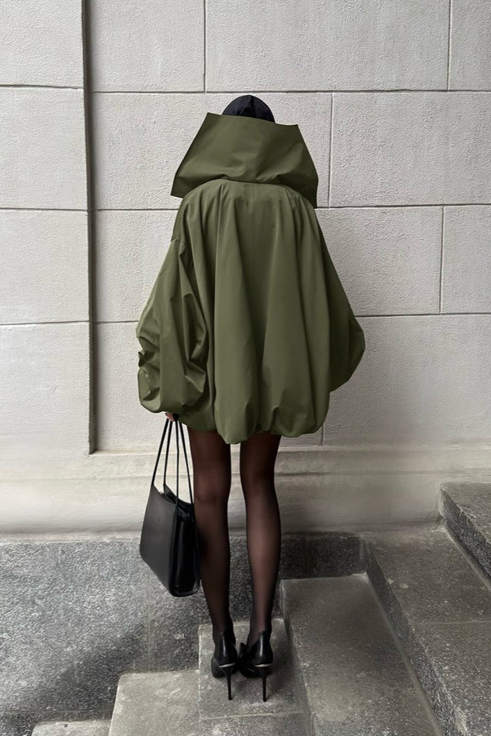 Retro Green Unique Oversized Slim Fake Two Piece Trench Jacket