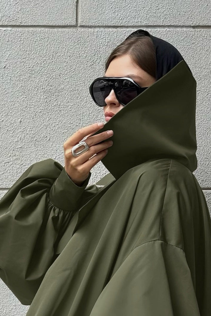 Retro Green Unique Oversized Slim Fake Two Piece Trench Jacket